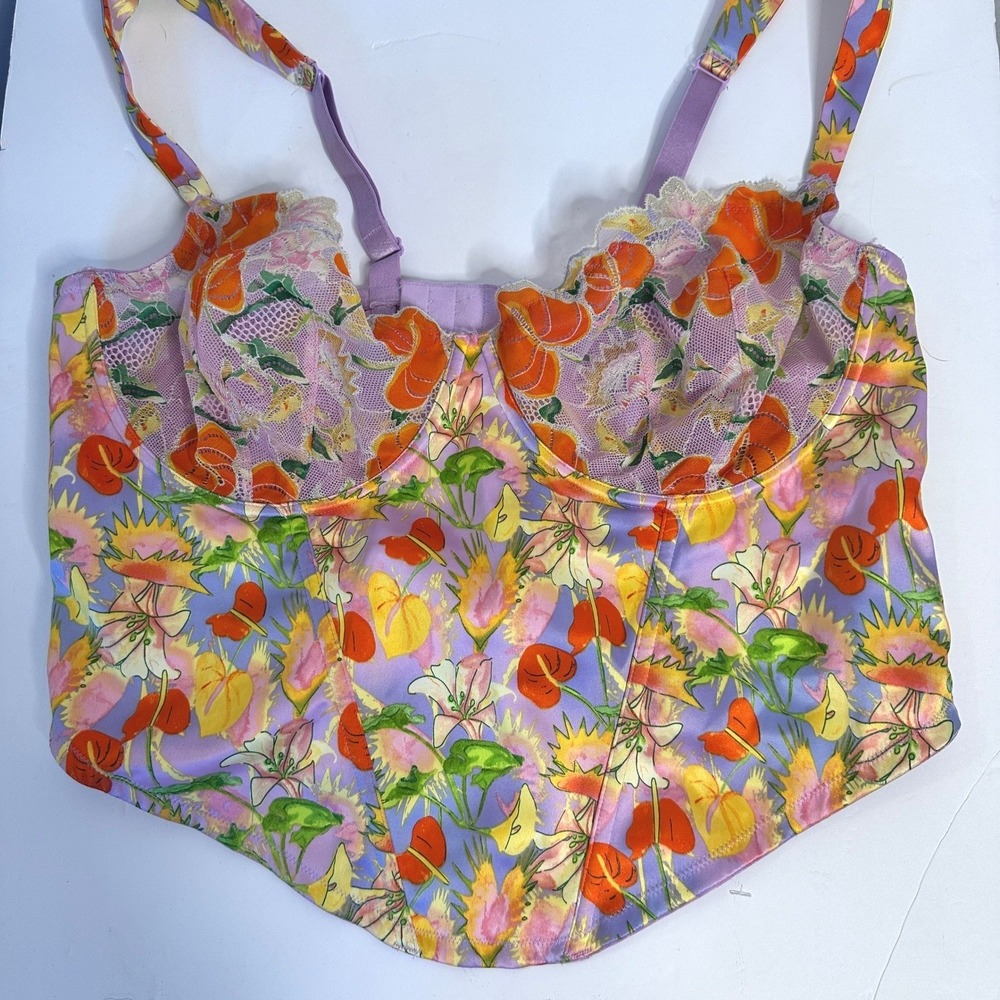 SAVAGE X FENTY Mutha Nature Floral Lace Corset Bustier Top Purple Prism XXL